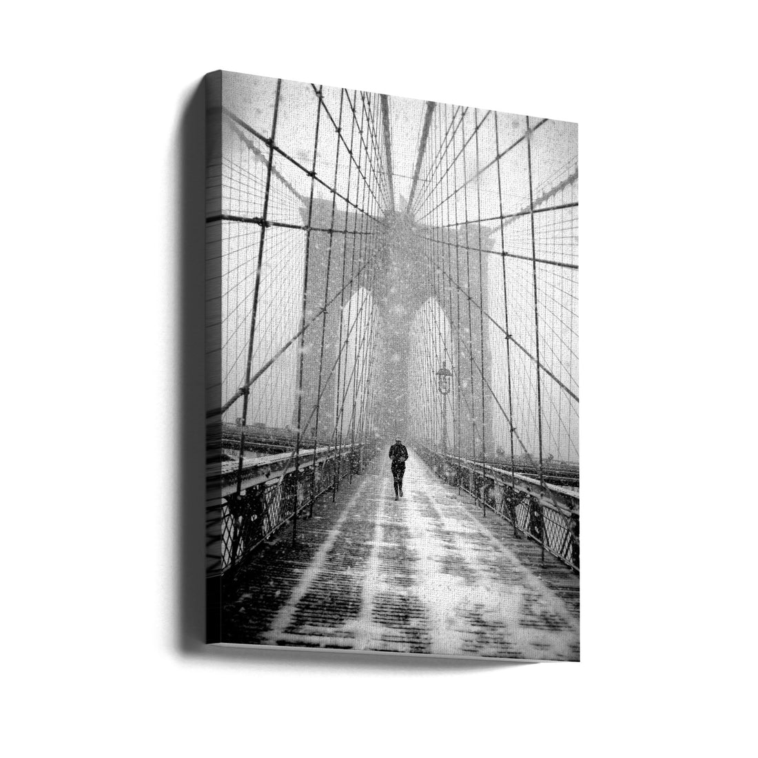 New York Walker in Blizzard by Martin Froyda | Snowy Brooklyn Bridge, Large Canvas Wall Art Print | Artsy Earth