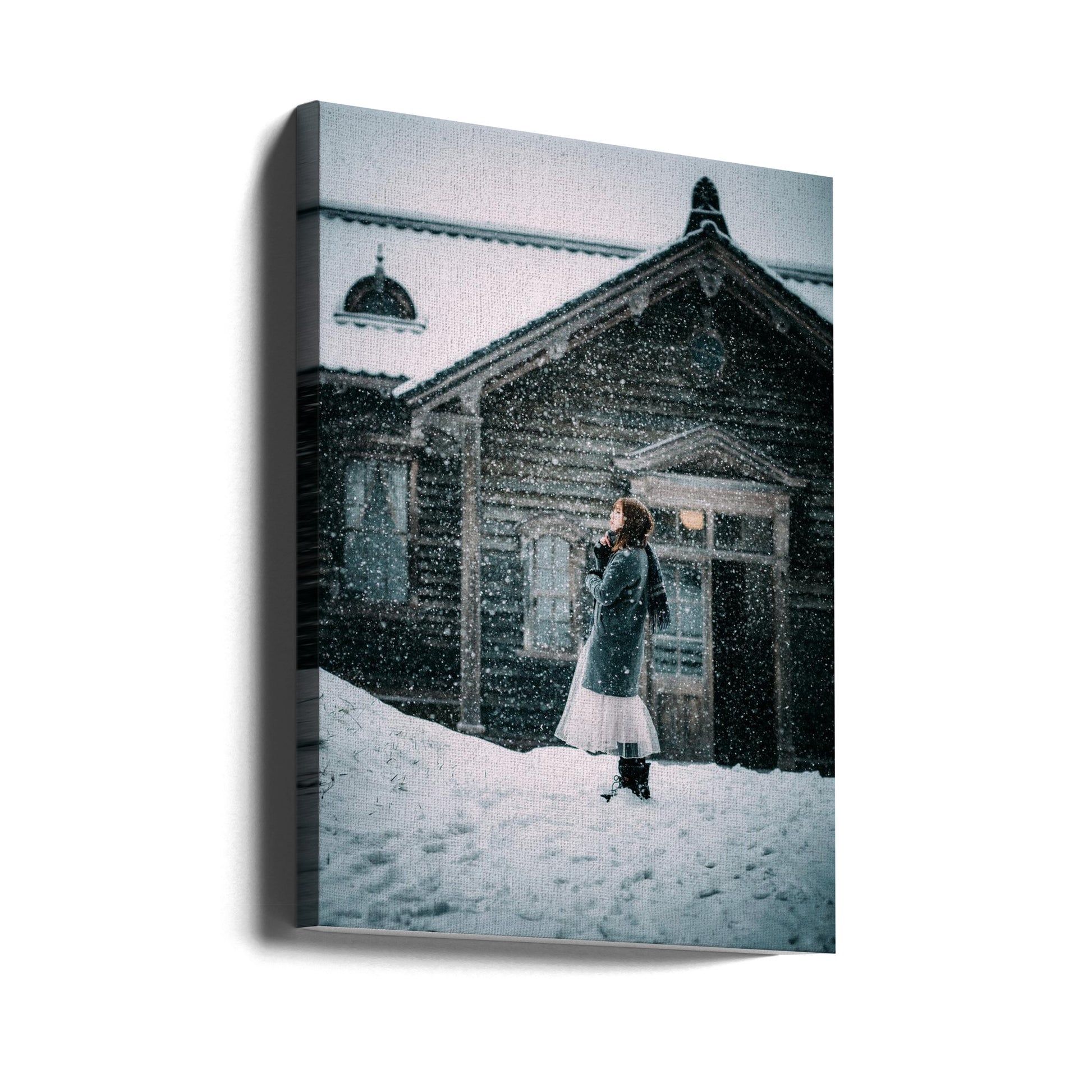 Snowy Japanese Home by Nobu Ishijima | Winter House Portrait, Large Canvas Wall Art Print | Artsy Earth