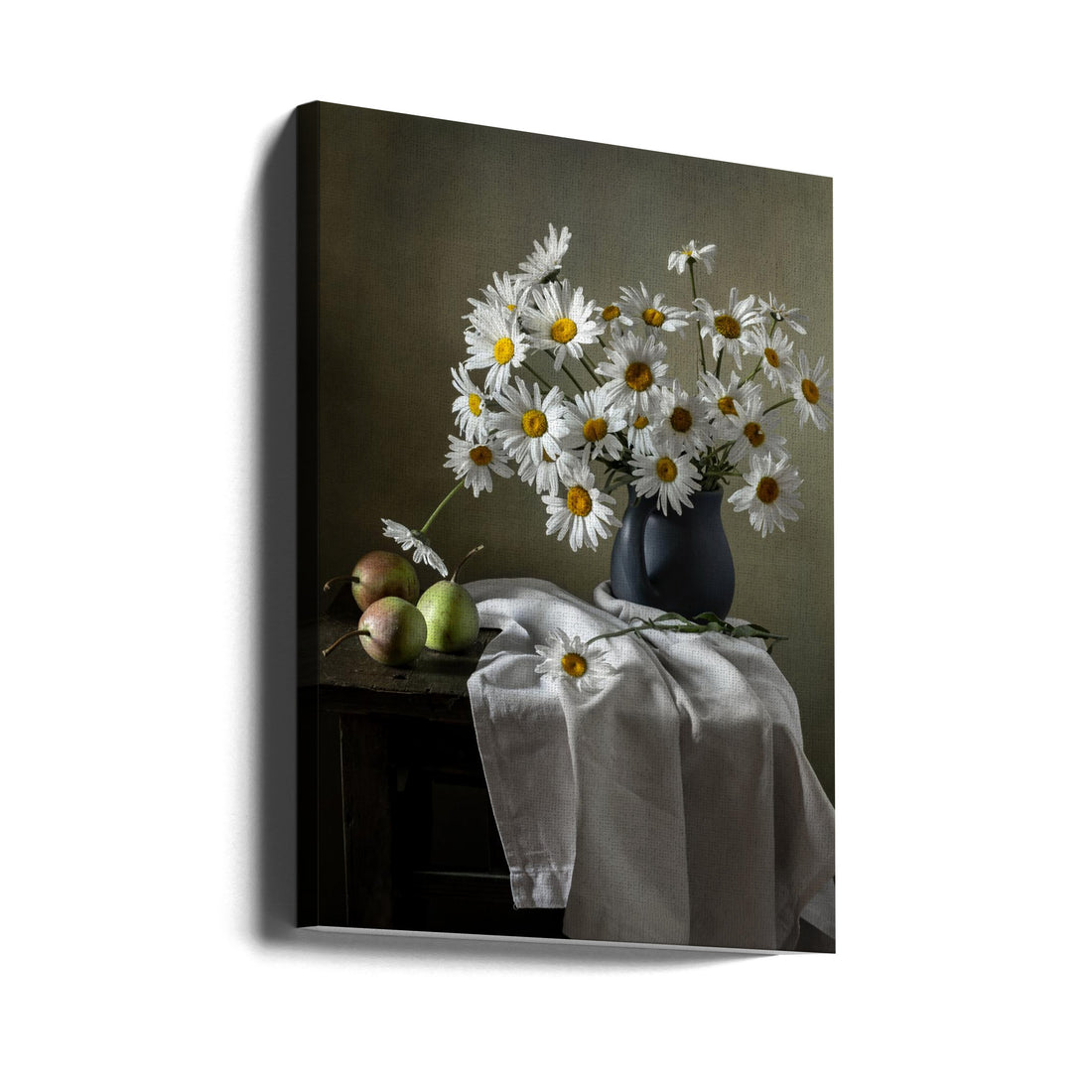 Still life with daisies and pears by Olga Aleksandrovna | Floral Still Life, Large Canvas Wall Art Print | Artsy Earth