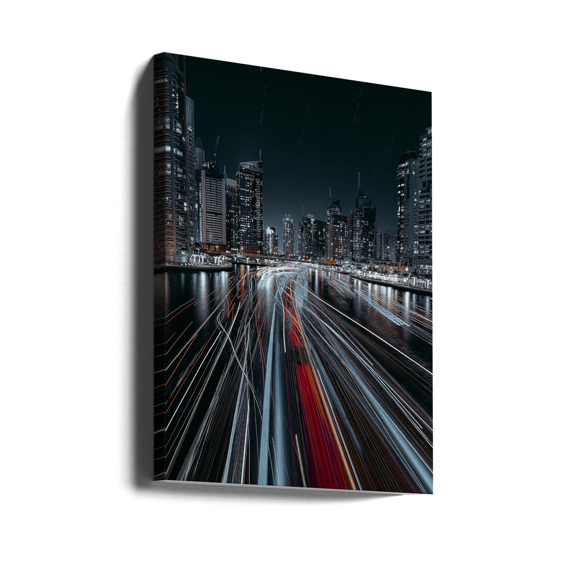 Traffic jam in the Dubai canal by Carmine Chiriacò | Dubai Night Cityscape, Large Canvas Wall Art Print | Artsy Earth