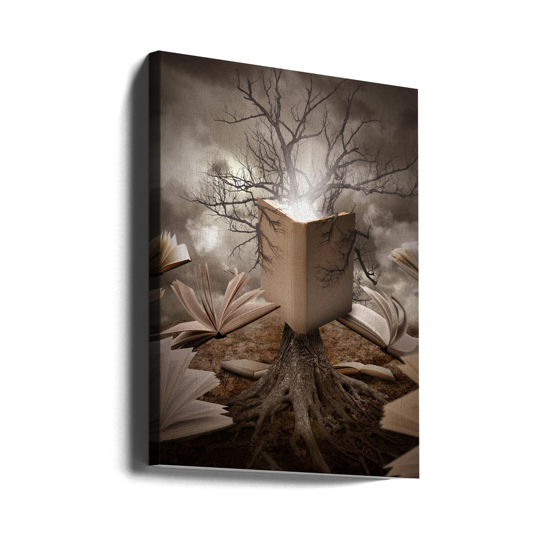 Old Tree Reading Story Book by Angela Waye | Surreal Learning Fantasy, Large Canvas Wall Art Print | Artsy Earth