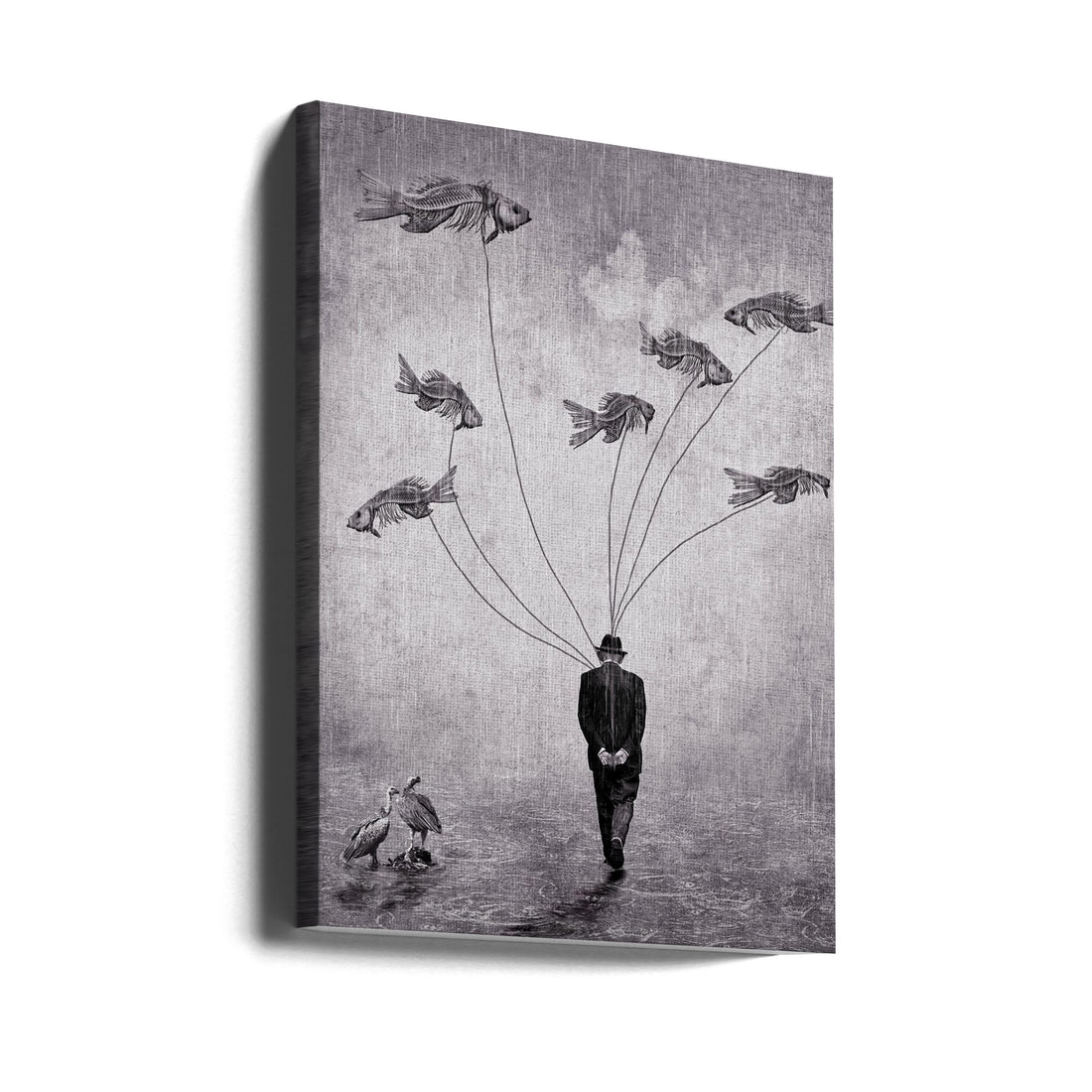 Land of the flying dead by Arun Mohanraj | Surreal Monochrome Rain, Large Canvas Wall Art Print | Artsy Earth