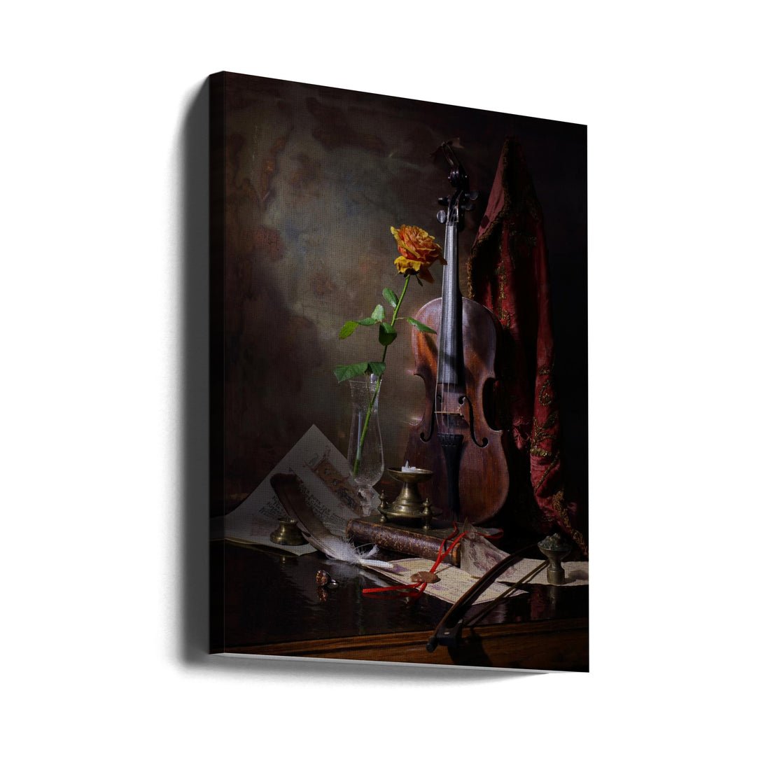 Still life with violin and rose by Andrey Morozov | Vintage Musical Still Life, Large Canvas Wall Art Print | Artsy Earth