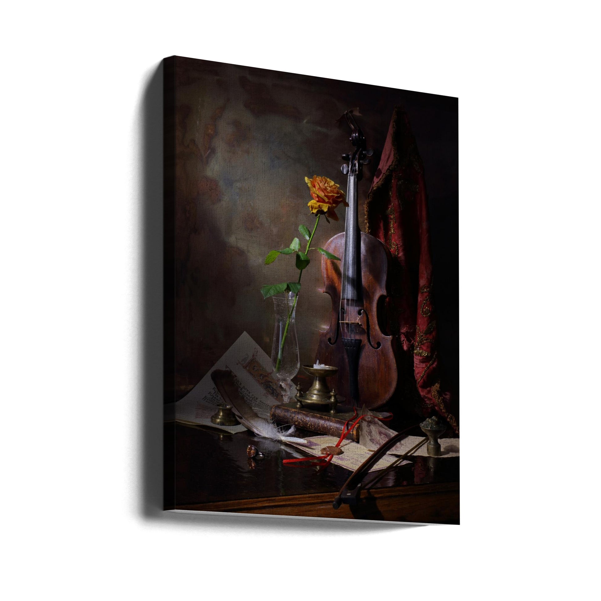 Still life with violin and rose by Andrey Morozov | Vintage Musical Still Life, Large Canvas Wall Art Print | Artsy Earth