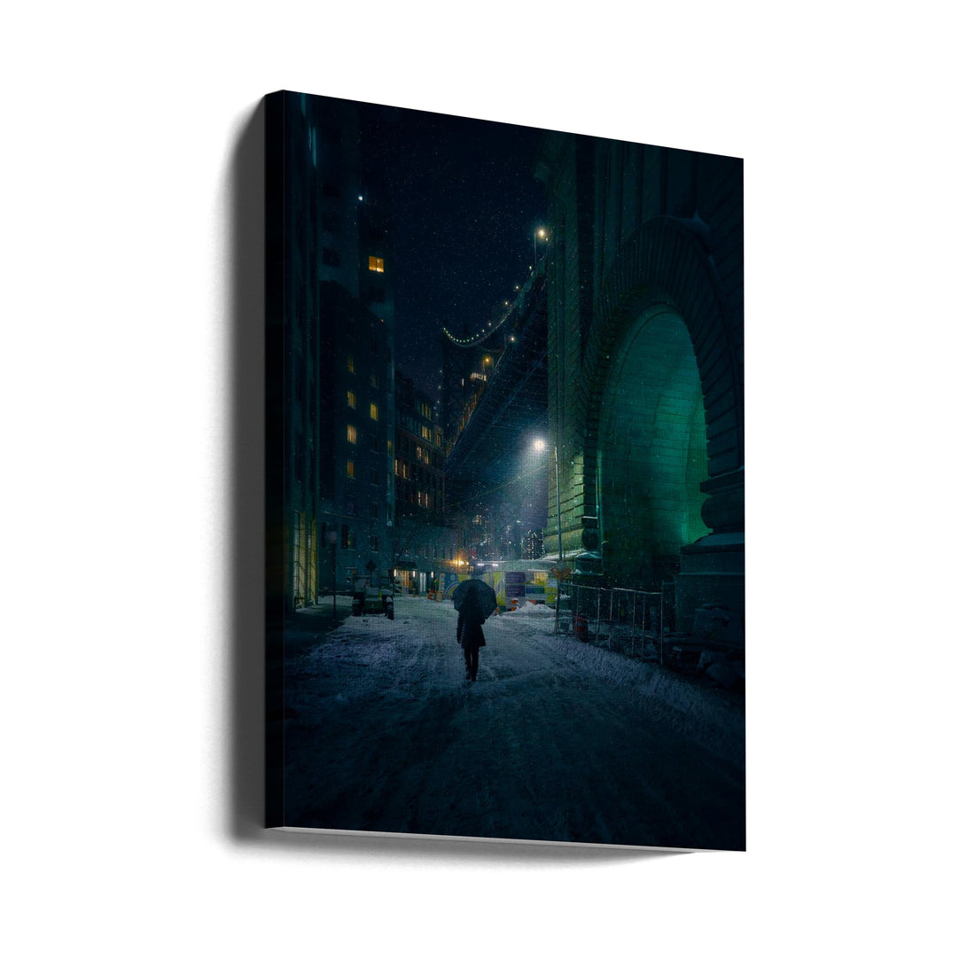 Under the Bridge by Javier De La Torre | Urban Winter Night, Large Canvas Wall Art Print | Artsy Earth