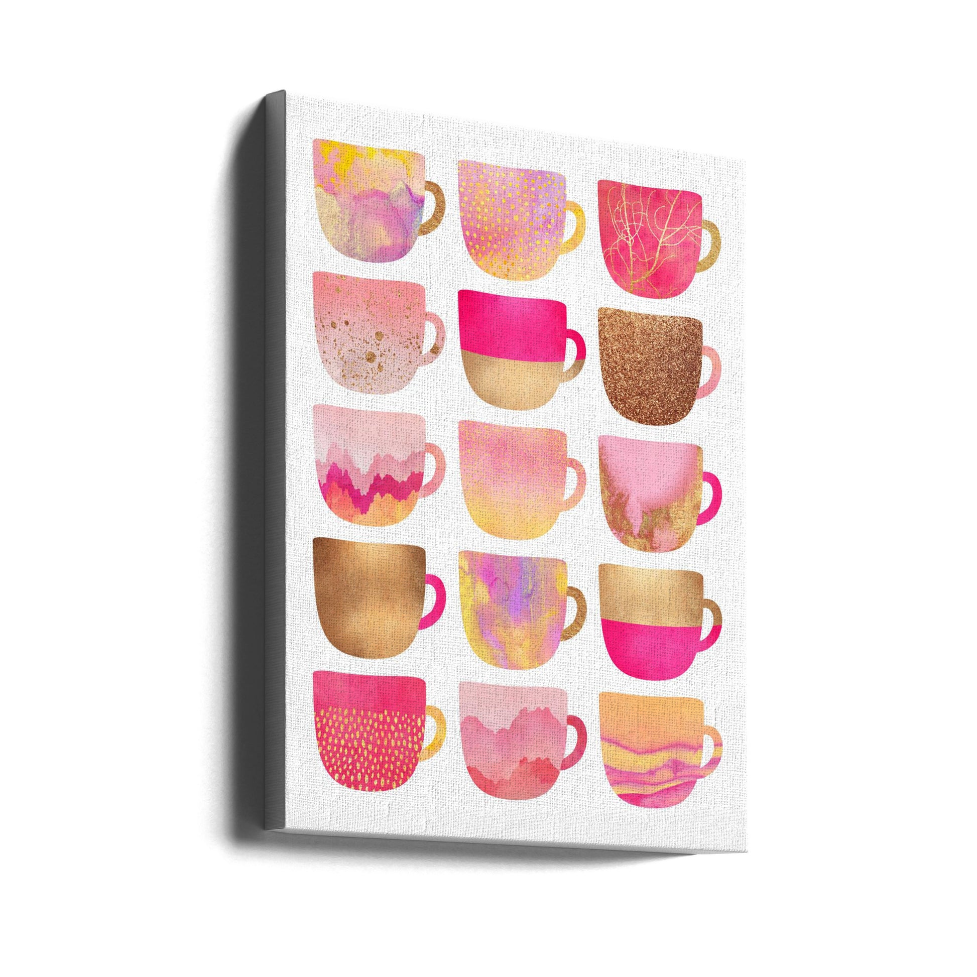 Pretty Pink Coffee Cups by Elisabeth Fredriksson | Colorful Kitchen Illustration, Large Canvas Wall Art Print | Artsy Earth