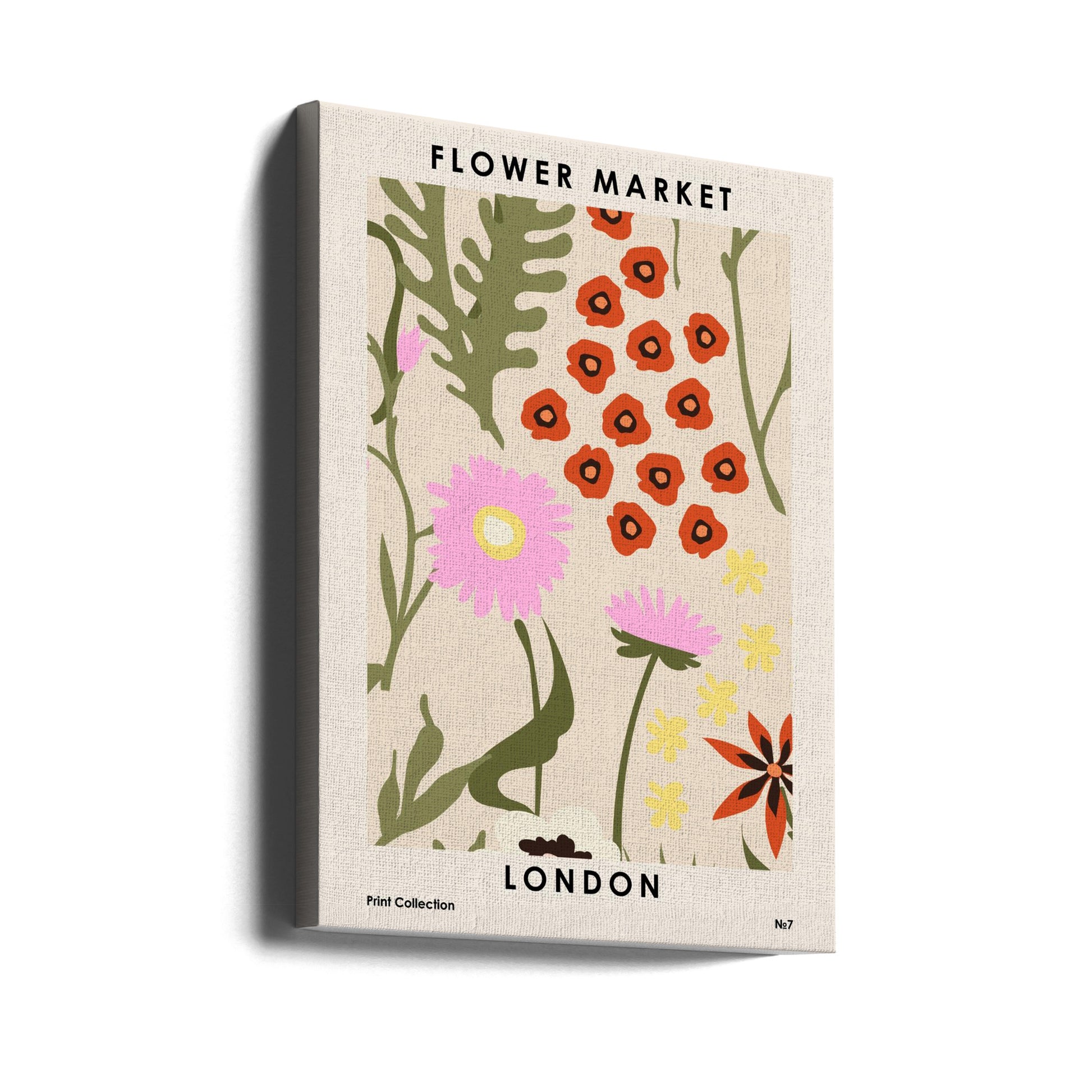 Flower Market London by Nktn | Floral Mid Century Illustration, Large Canvas Wall Art Print | Artsy Earth