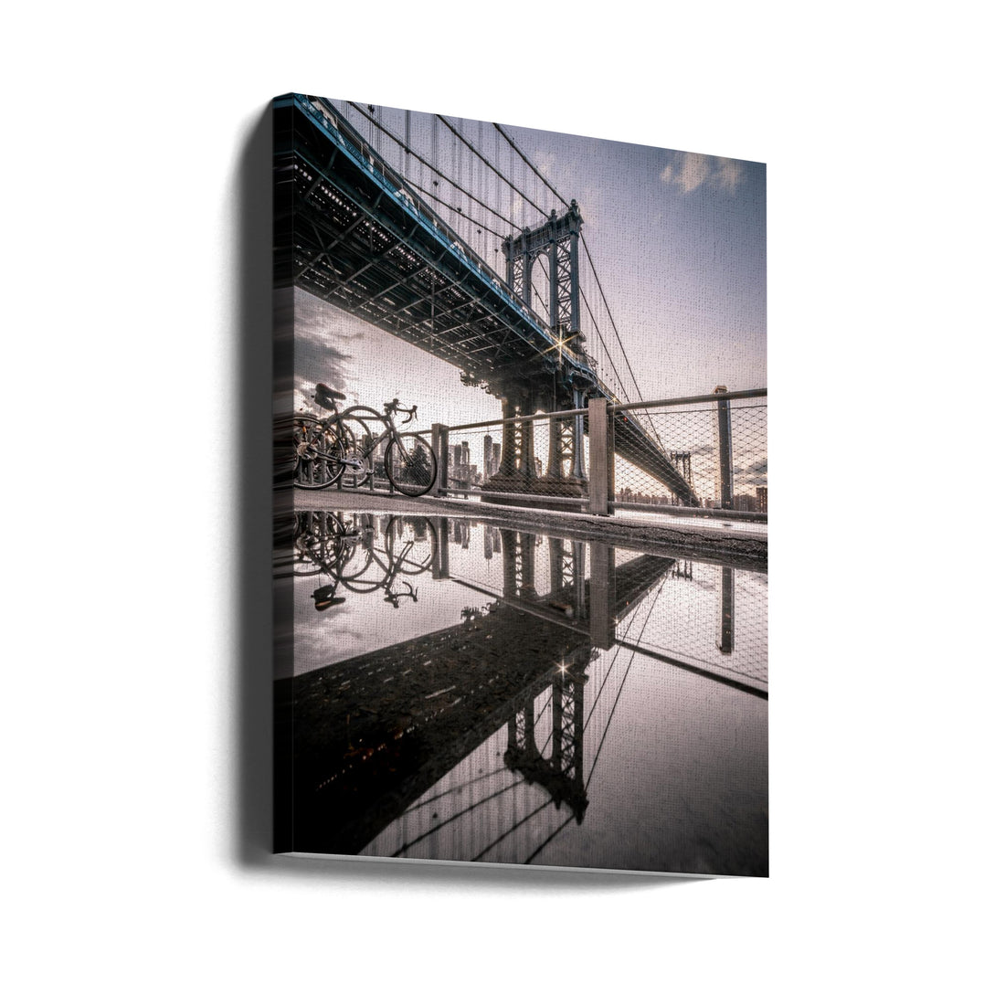 DUMBO Reflections by Christopher R. Veizaga | Manhattan Bridge Reflection, Large Canvas Wall Art Print | Artsy Earth