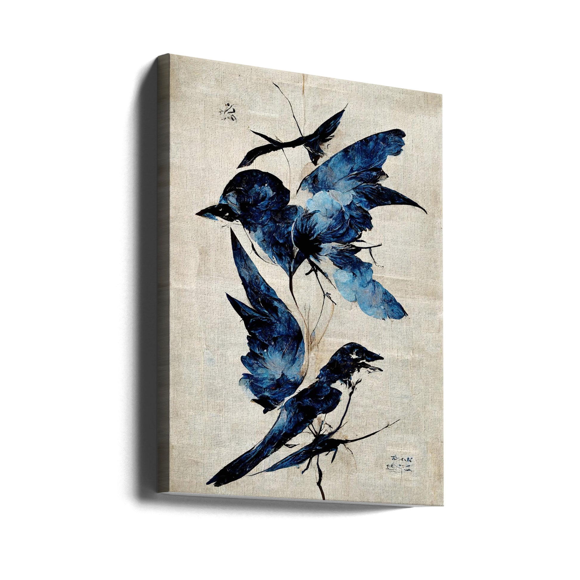 Blue Birds by Treechild | Vintage Bird Illustration, Large Canvas Wall Art Print | Artsy Earth