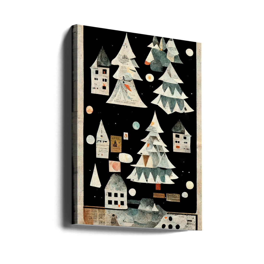 A Paper Village At Night by Treechild | Winter Night Village, Large Canvas Wall Art Print | Artsy Earth