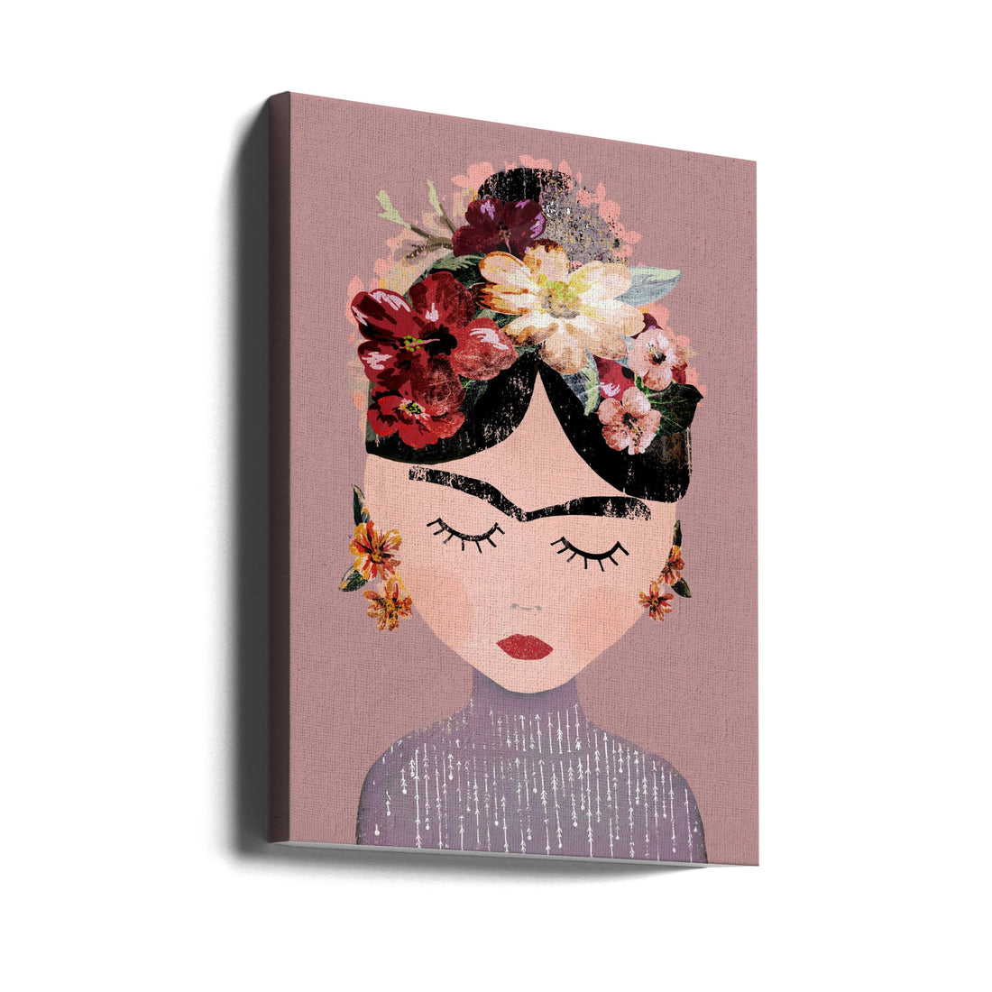 Frida Pastel Version by Treechild | Floral Portrait Illustration, Large Canvas Wall Art Print | Artsy Earth