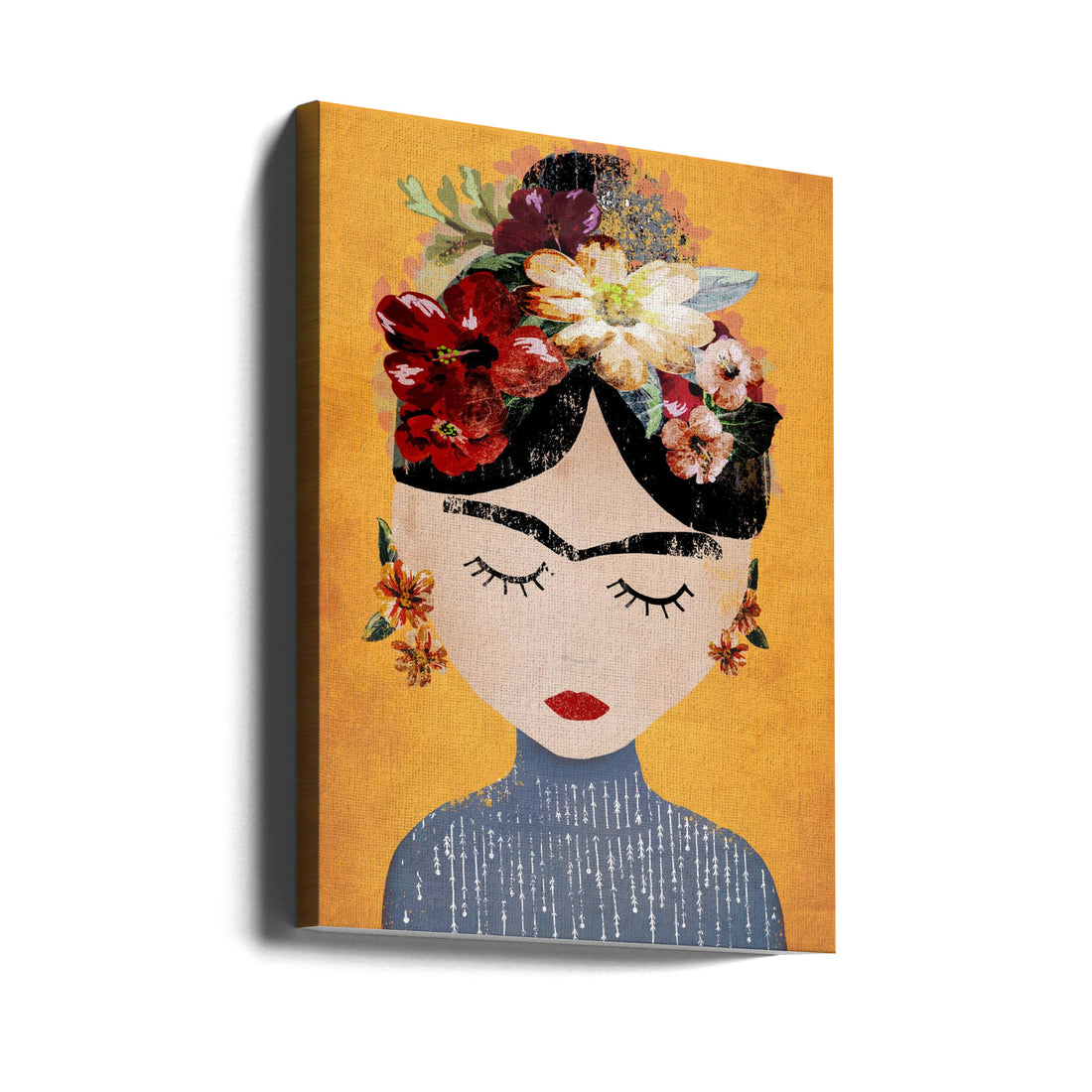 Frida Yellow Portrait by Treechild | Floral Woman Portrait, Large Canvas Wall Art Print | Artsy Earth