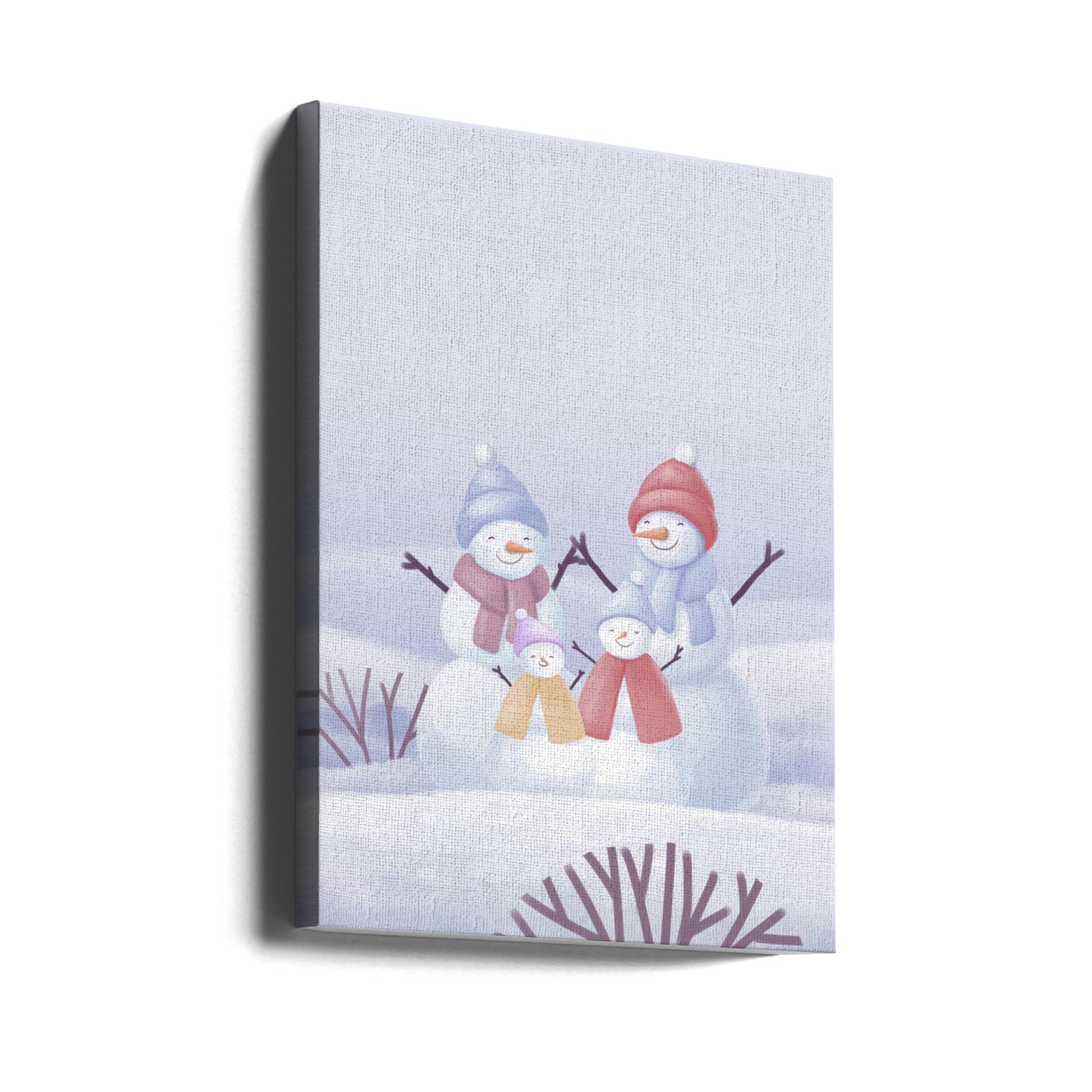 Snowman Family Fun by Xuan Thai | Cute Winter Illustration, Large Canvas Wall Art Print | Artsy Earth