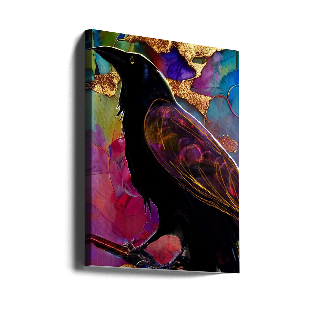 Raven with Pink and Gold by Ruth Day | Wildlife Bird Illustration, Large Canvas Wall Art Print | Artsy Earth