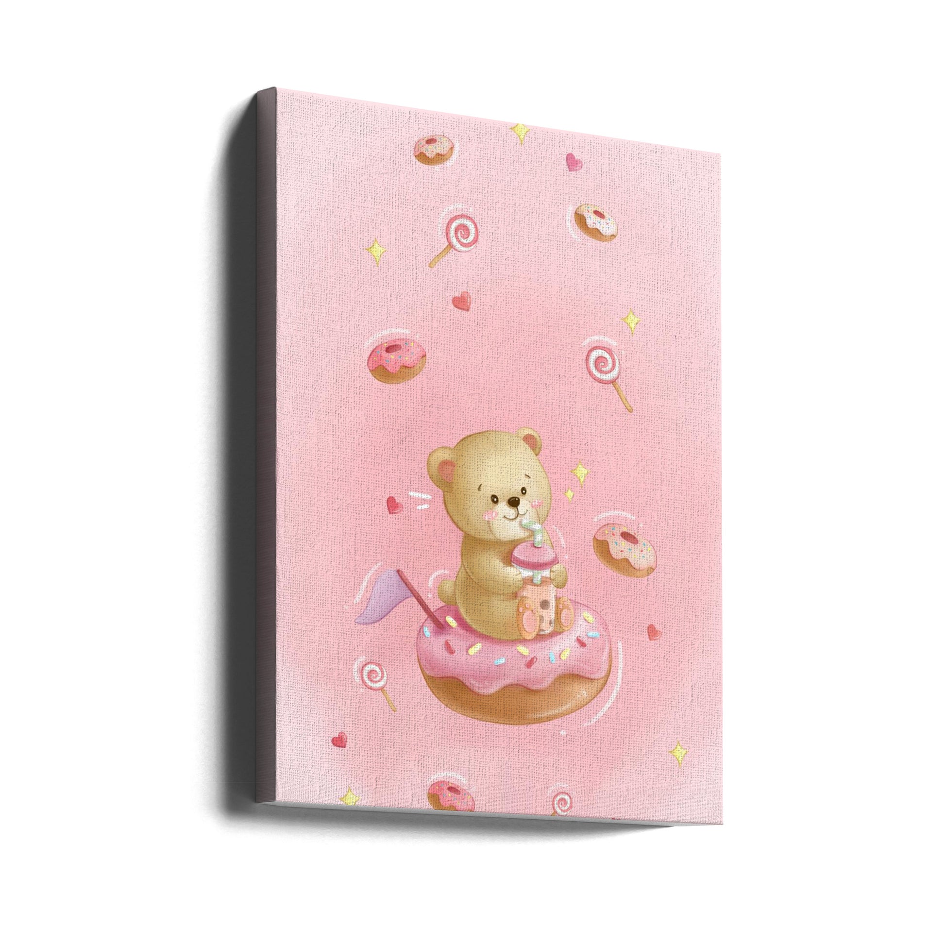 Teddy Bear and Donut cake by Xuan Thai | Cute Kawaii Illustration, Large Canvas Wall Art Print | Artsy Earth