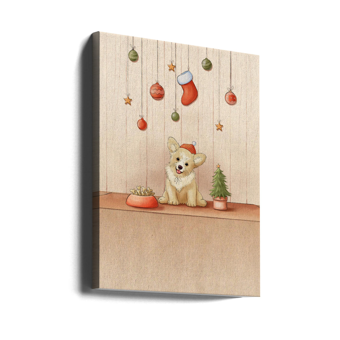 Cute Christmas Dog by Xuan Thai | Cute Pet Holiday, Large Canvas Wall Art Print | Artsy Earth