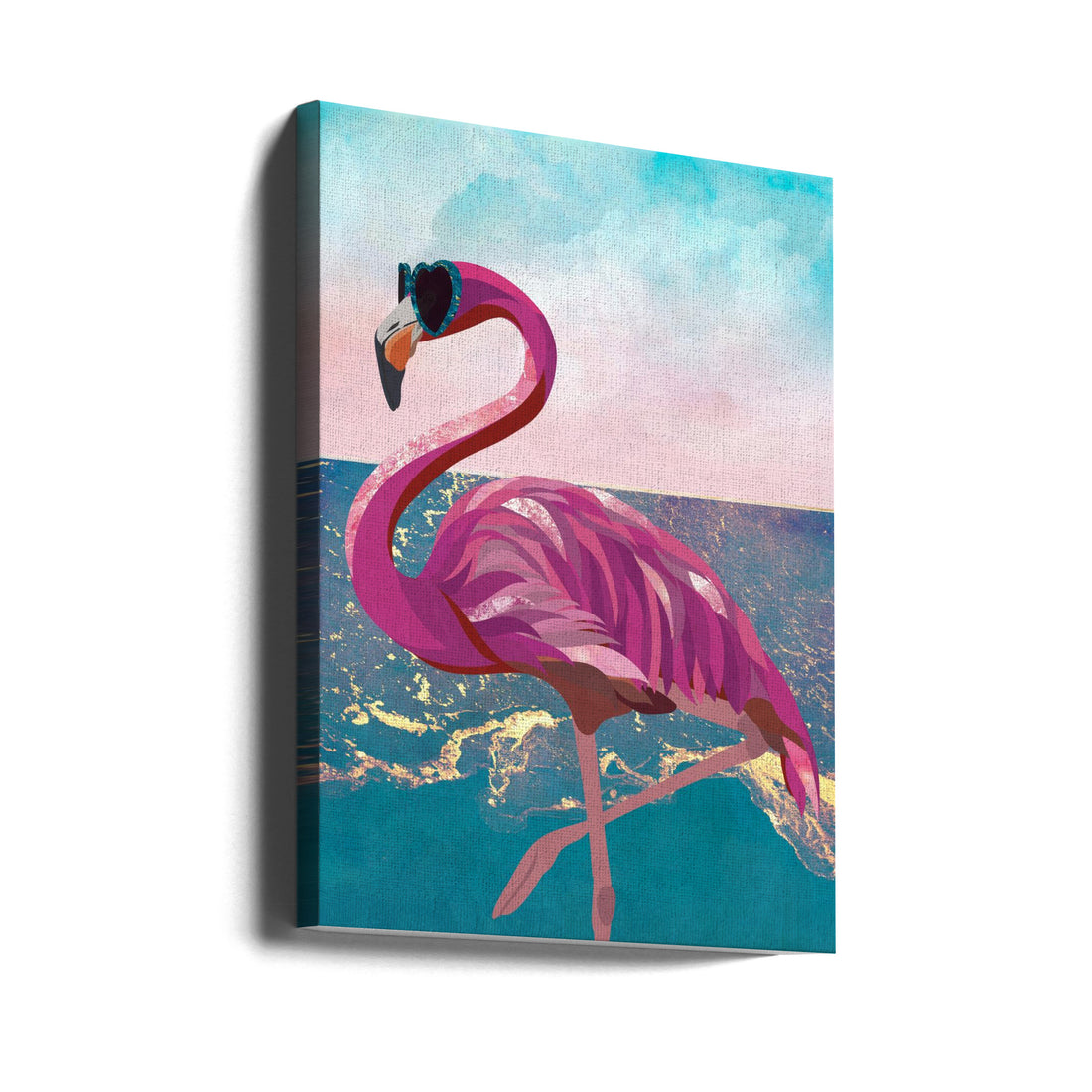 Flamingo goes to the beach by Sarah Manovski | Tropical Beach Animal, Large Canvas Wall Art Print | Artsy Earth