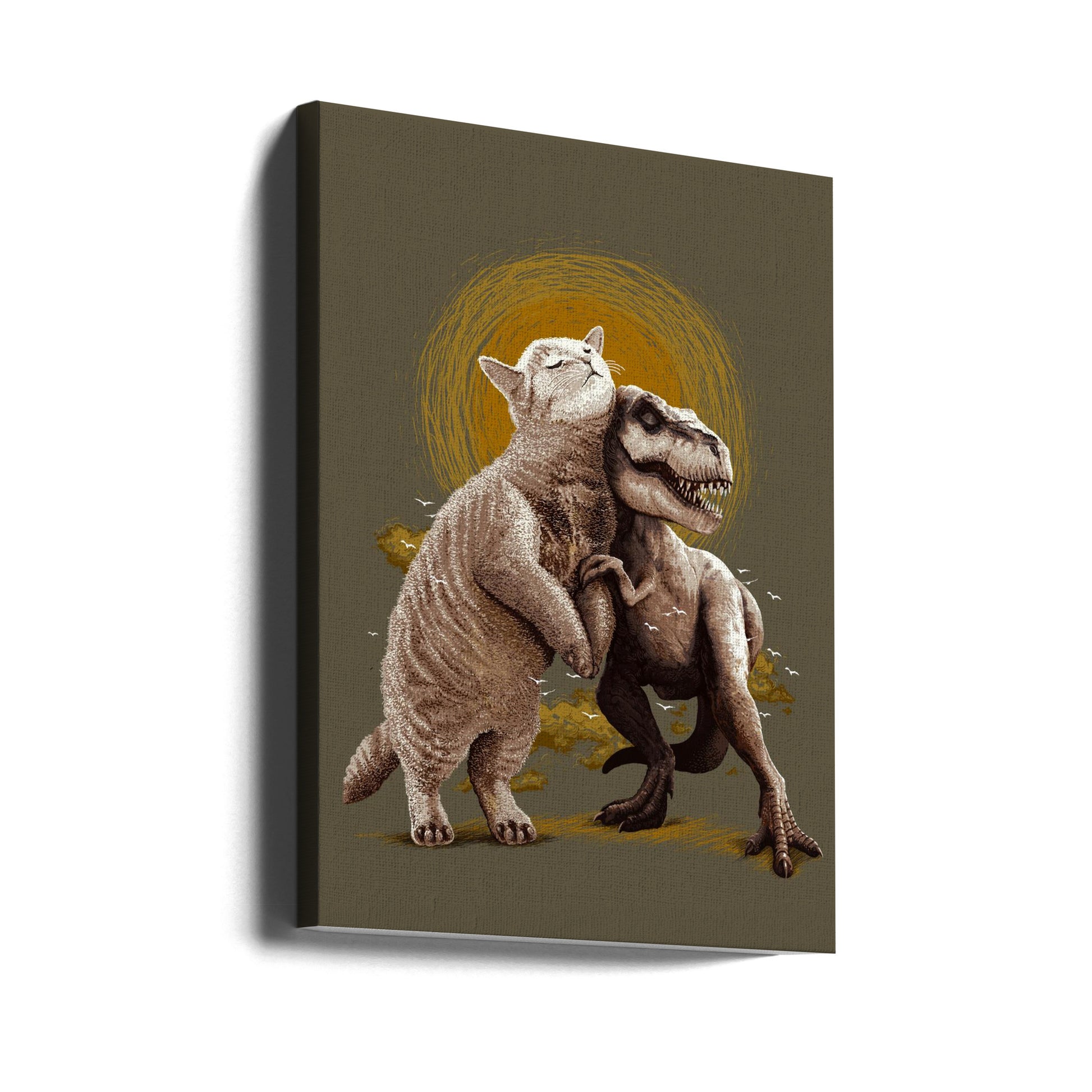 Tom and Scary by Adam Lawless | Funny Cat Dinosaur, Large Canvas Wall Art Print | Artsy Earth