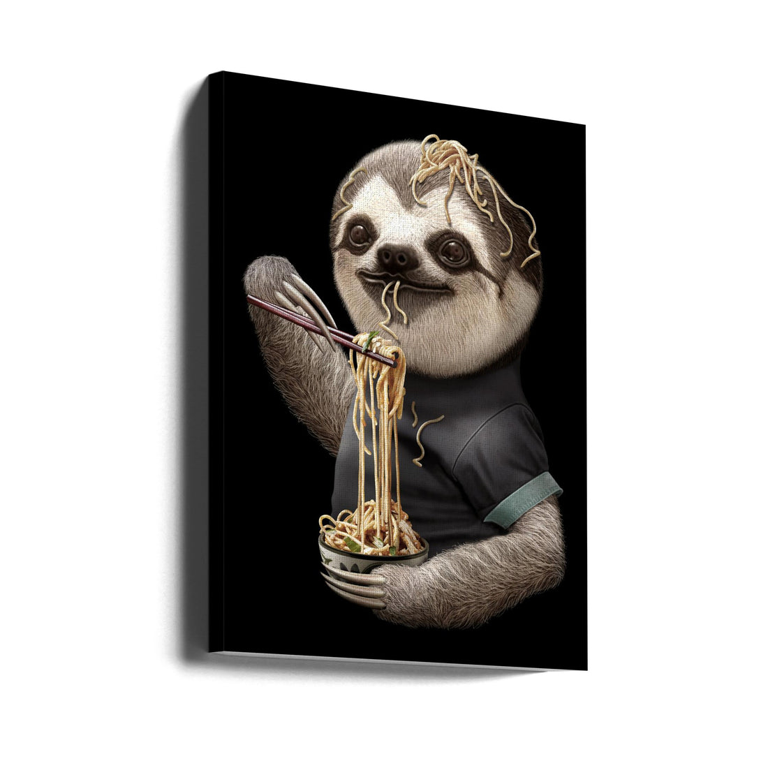 Sloth Eating Noodle by Adam Lawless | Funny Animal Illustration, Large Canvas Wall Art Print | Artsy Earth