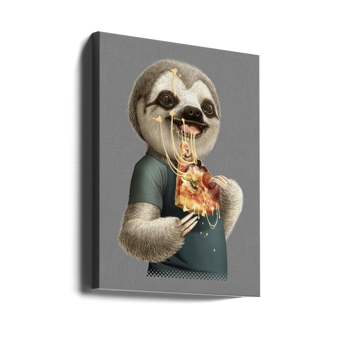 Sloth Eat Pizza by Adam Lawless | Funny Animal Illustration, Large Canvas Wall Art Print | Artsy Earth