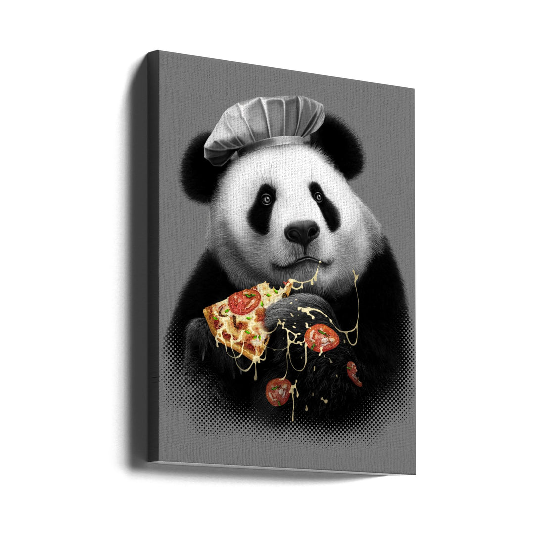 panda loves pizza by Adam Lawless | Funny Animal Portrait, Large Canvas Wall Art Print | Artsy Earth