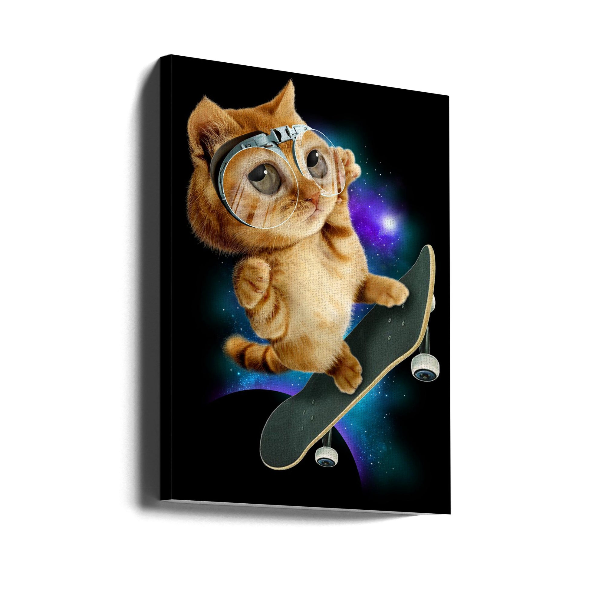 cat on skateboard by Adam Lawless | Space Cat Skateboarding, Large Canvas Wall Art Print | Artsy Earth