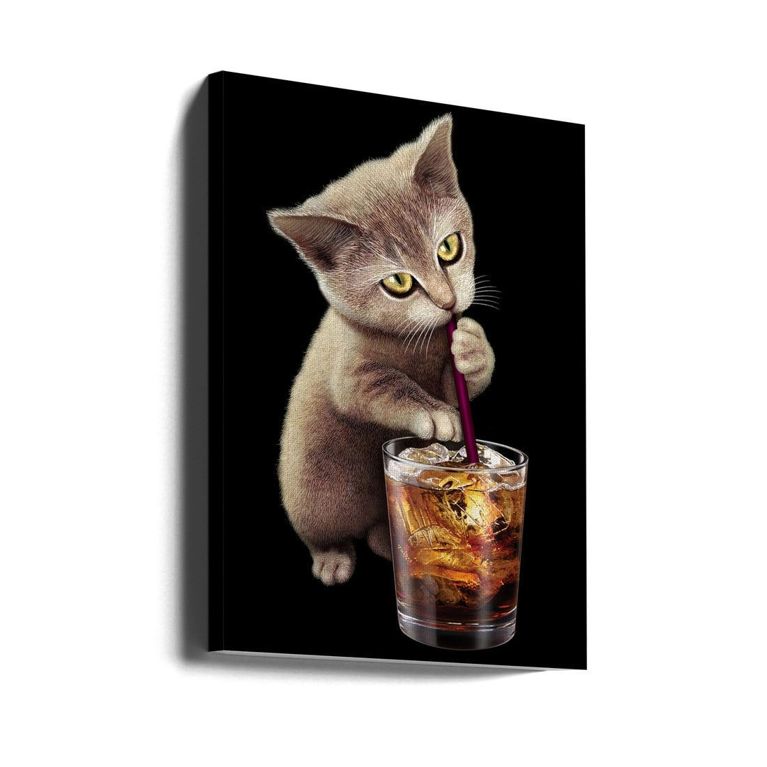 Cat and Soft Drink by Adam Lawless | Cute Cat Illustration, Large Canvas Wall Art Print | Artsy Earth