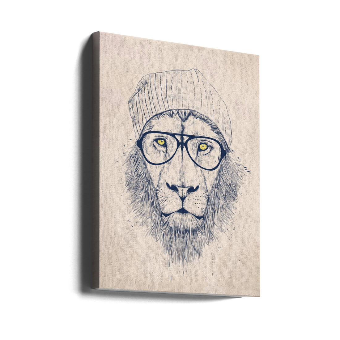 Cool Lion by Balazs Solti | Hipster Animal Illustration, Large Canvas Wall Art Print | Artsy Earth