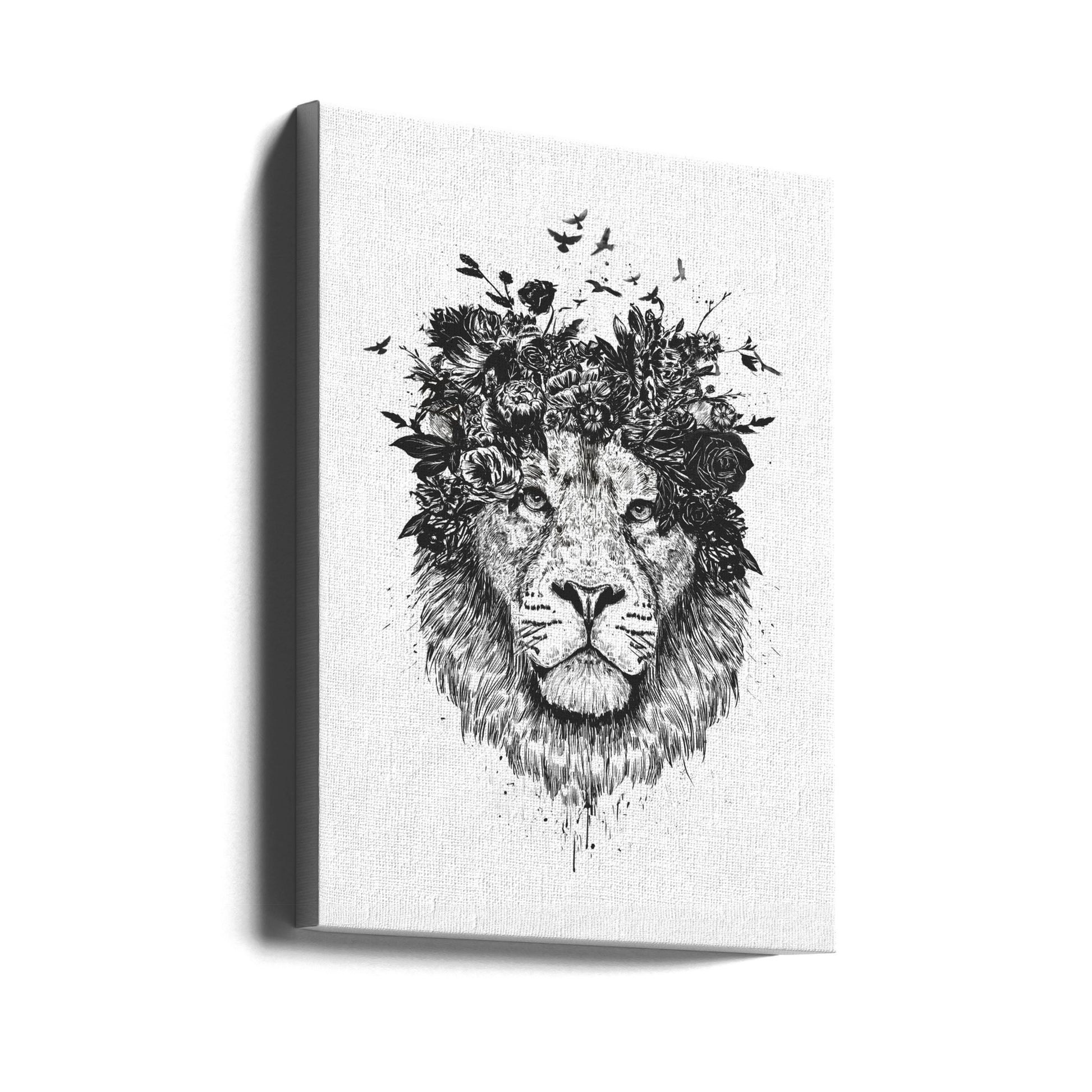 Floral Lion by Balazs Solti | Black White Animal Portrait, Large Canvas Wall Art Print | Artsy Earth