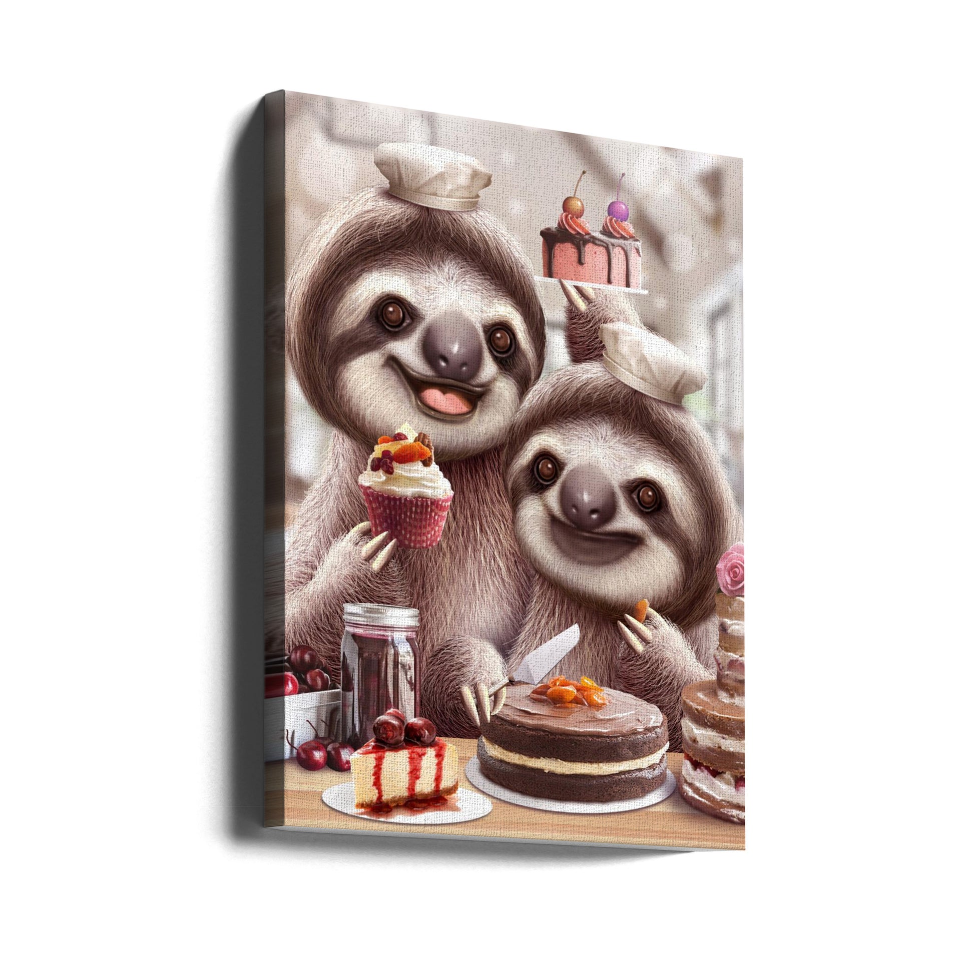 Sloth Baking Cakes by Adam Lawless | Funny Animal Poster, Large Canvas Wall Art Print | Artsy Earth