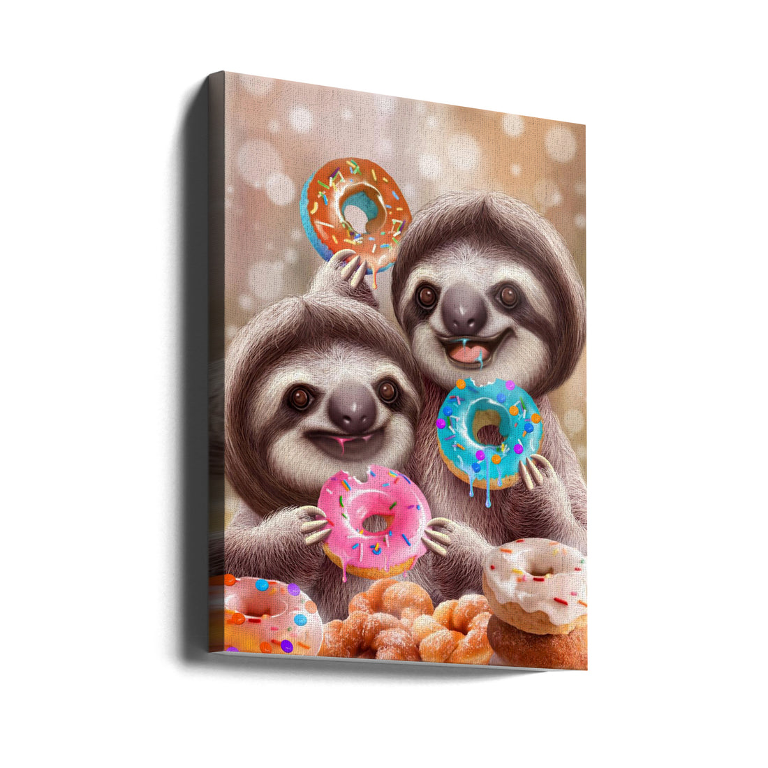 Sloths Eating Donuts by Adam Lawless | Funny Animal Illustration, Large Canvas Wall Art Print | Artsy Earth