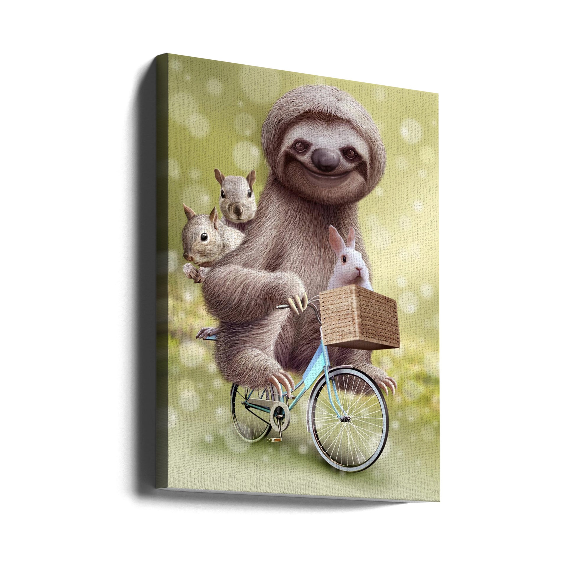 Sloth Go Riding by Adam Lawless | Funny Wildlife Illustration, Large Canvas Wall Art Print | Artsy Earth