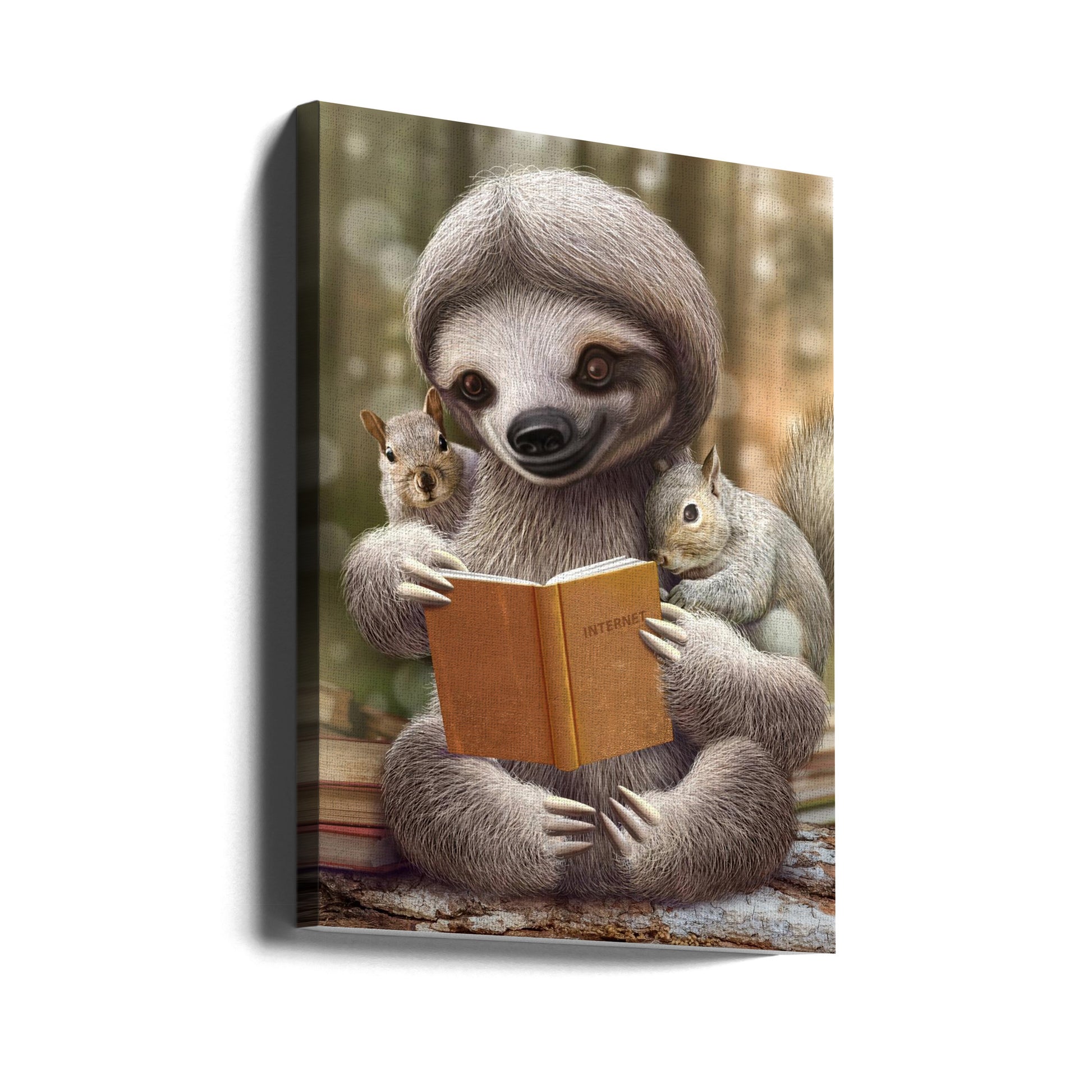 Sloth Sharing Knowledge by Adam Lawless | Funny Animal Illustration, Large Canvas Wall Art Print | Artsy Earth