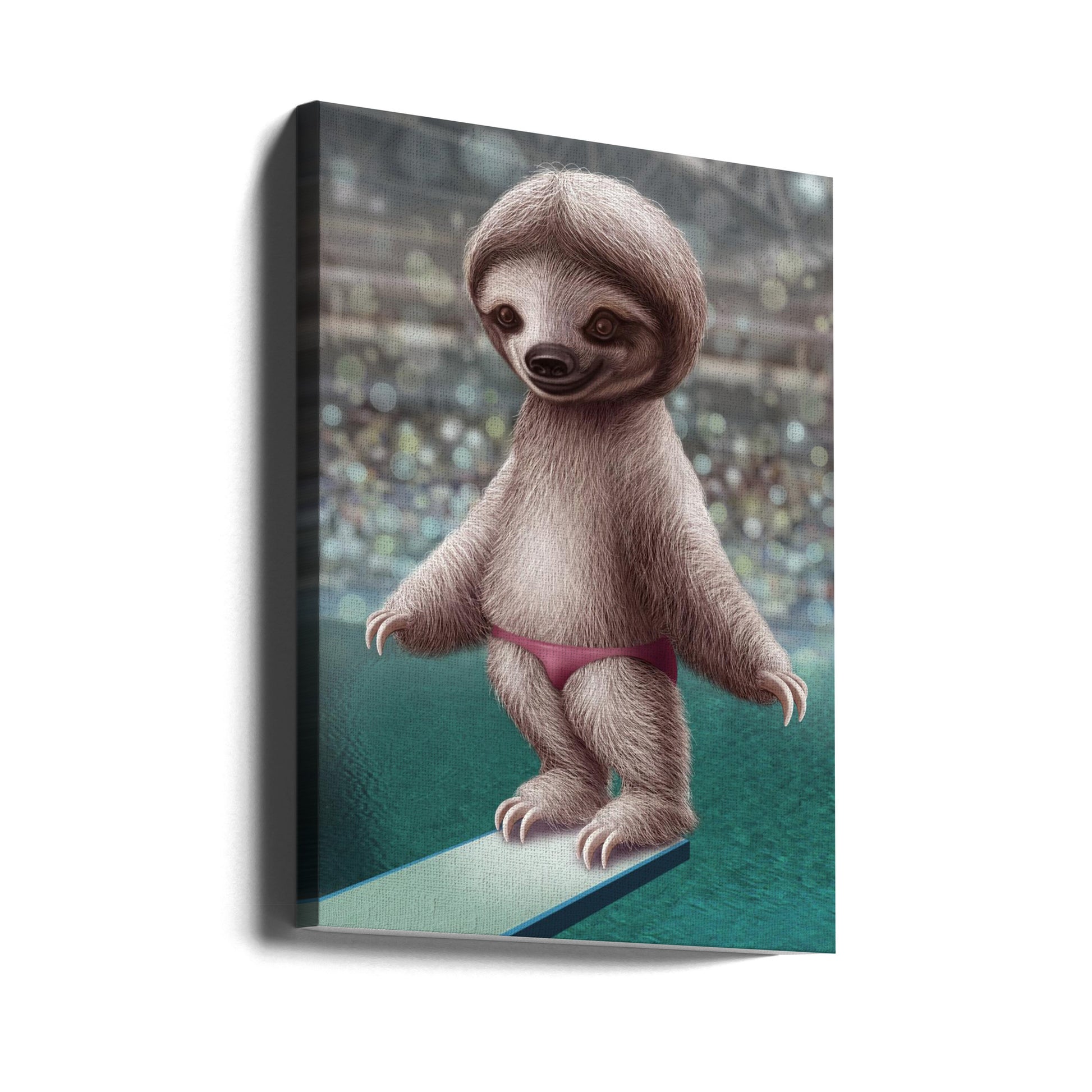 Sloth The Diver by Adam Lawless | Funny Wildlife Illustration, Large Canvas Wall Art Print | Artsy Earth