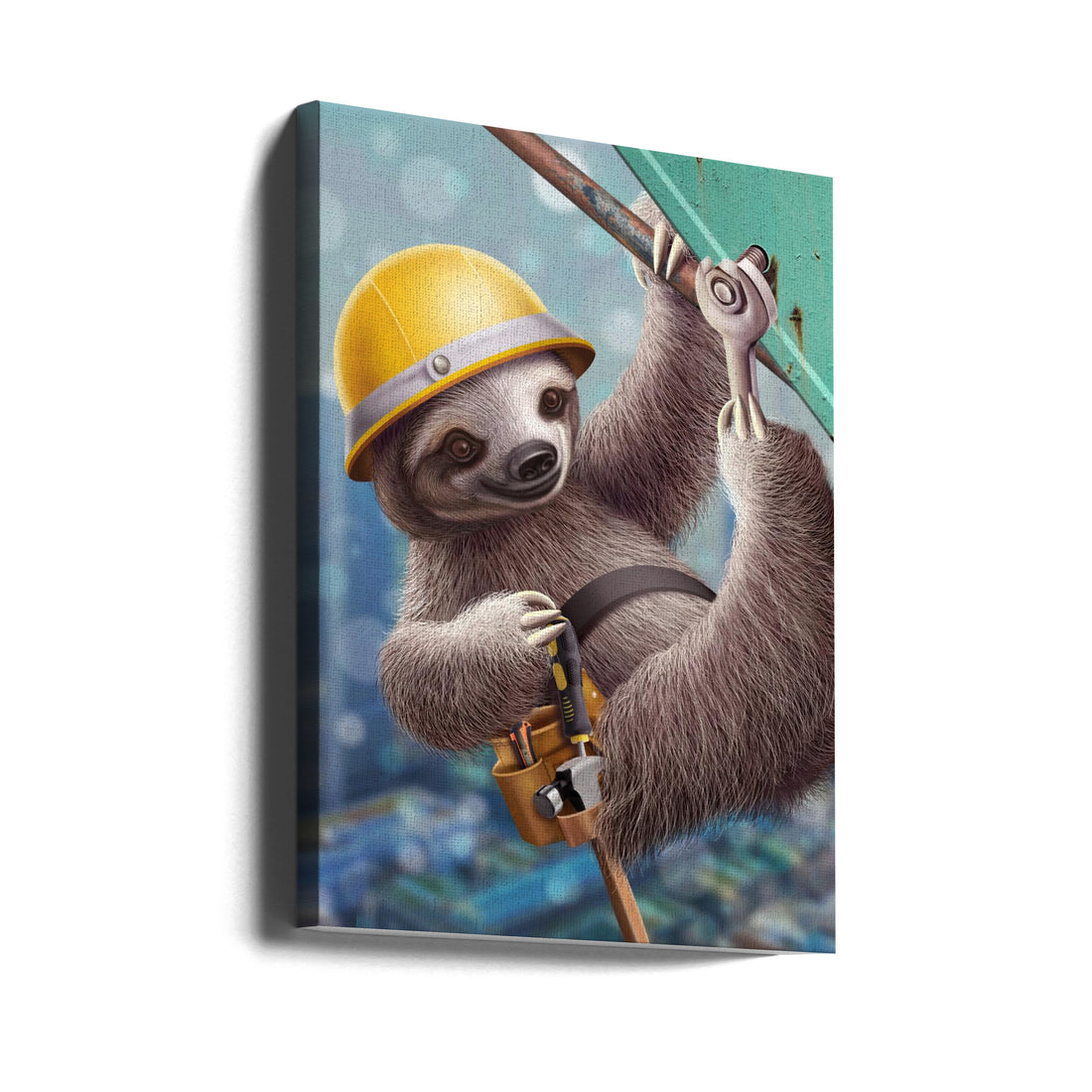 Sloth Construction Worker by Adam Lawless | Funny Animal Worker, Large Canvas Wall Art Print | Artsy Earth