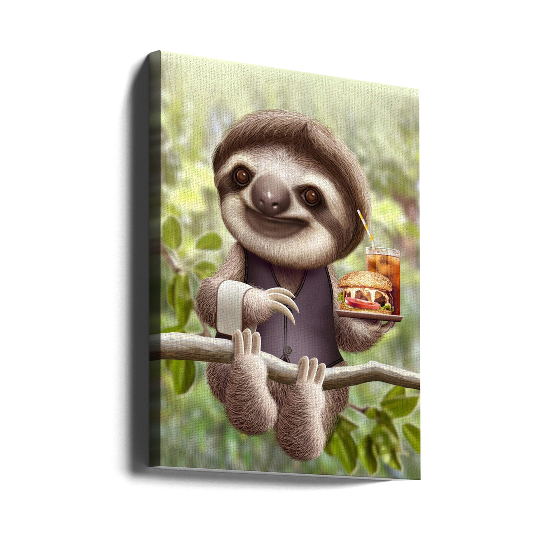 Sloth Food Delivery by Adam Lawless | Funny Animal Illustration, Large Canvas Wall Art Print | Artsy Earth