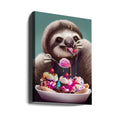 Sloth Enjoying Ice Cream by Adam Lawless | Funny Animal Illustration, Large Canvas Wall Art Print | Artsy Earth