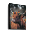 Highland Cow With Flowers by Treechild | Pastoral Animal Portrait, Large Canvas Wall Art Print | Artsy Earth