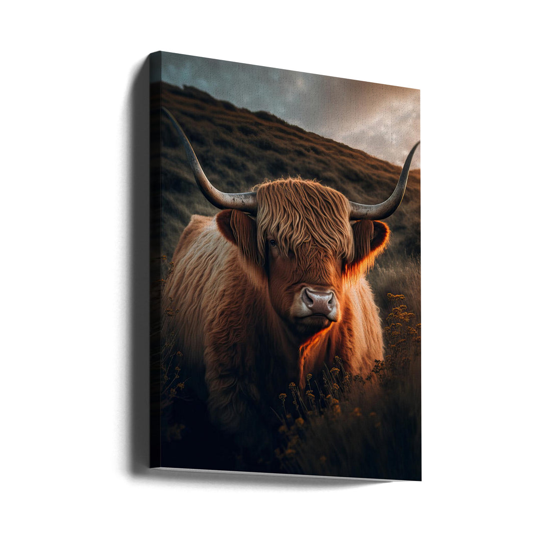 Highland Cow With Big Horns by Treechild | Highland Cattle Portrait, Large Canvas Wall Art Print | Artsy Earth