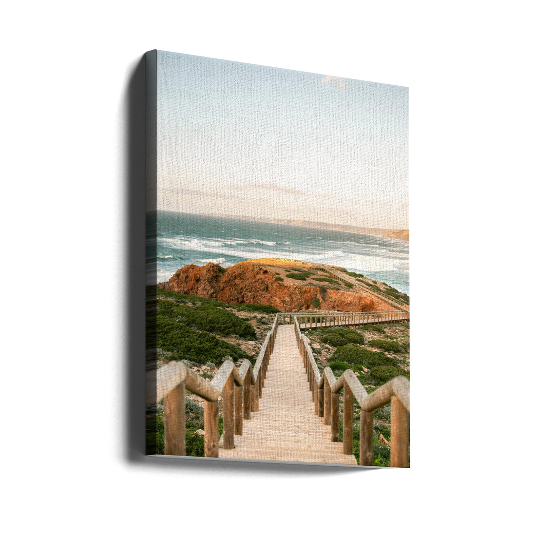 Walkway into the Algarve by Raisa Zwart | Coastal Wooden Path, Large Canvas Wall Art Print | Artsy Earth