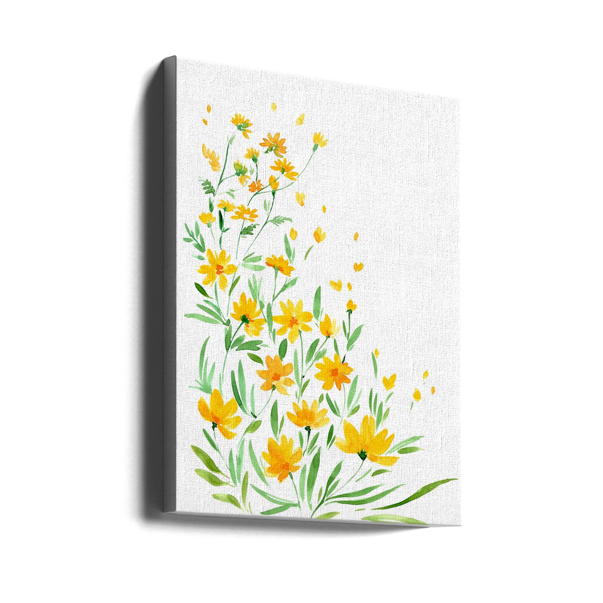 Yellow Watercolor Wildflowers by Rosana Laiz Blursbyai | Botanical Floral Illustration, Large Canvas Wall Art Print | Artsy Earth