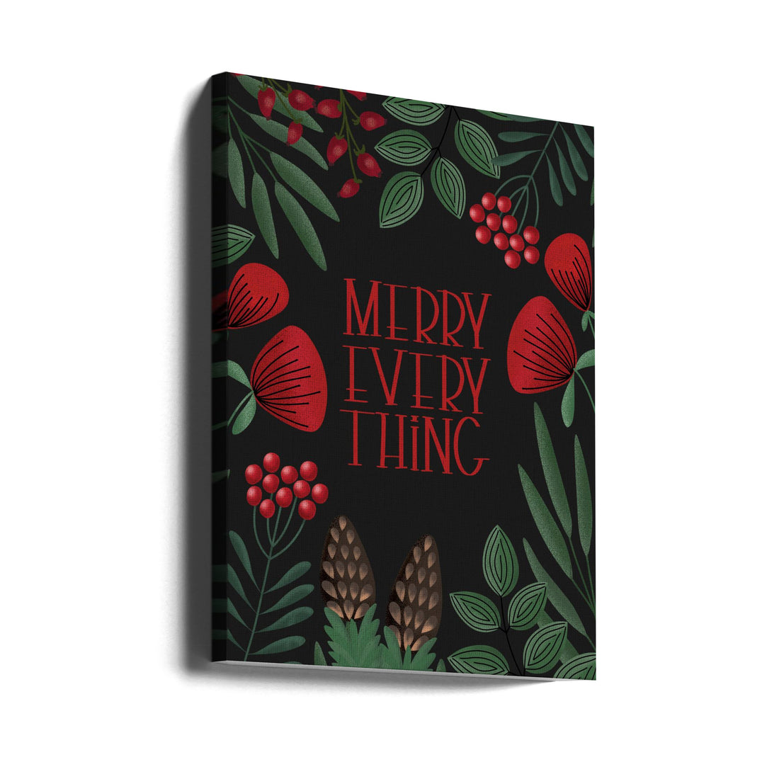 Merry everything by Rosana Laiz Blursbyai | Retro Christmas Illustration, Large Canvas Wall Art Print | Artsy Earth