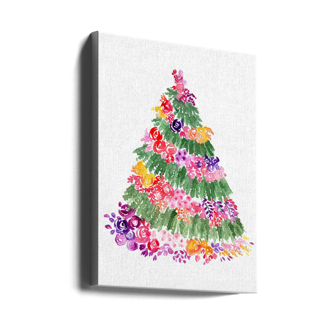 Floral Christmas Tree by Rosana Laiz Blursbyai | Watercolor Christmas Tree, Large Canvas Wall Art Print | Artsy Earth