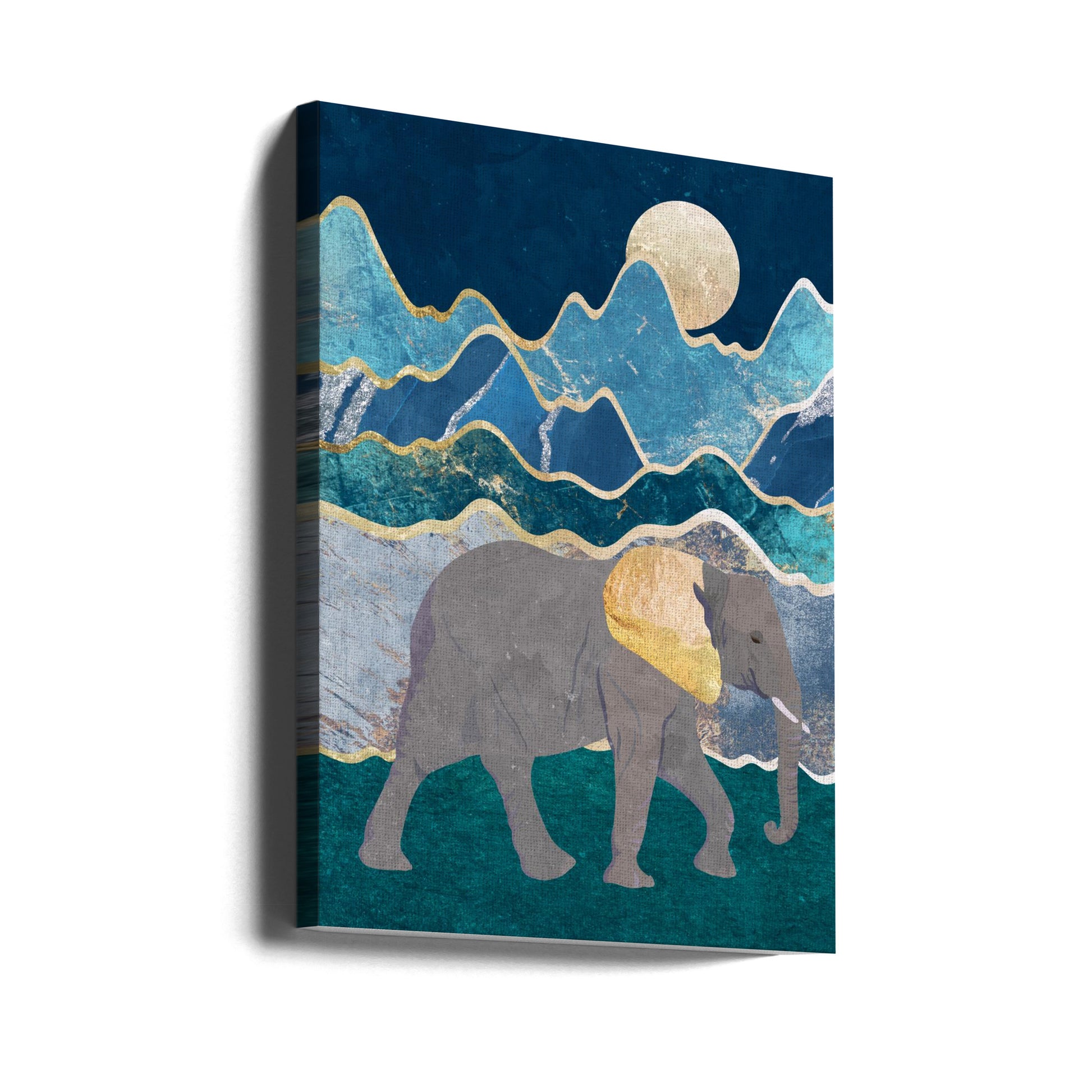 Metallic Elephant in the Moonlit Mountains by Sarah Manovski | Wildlife Nature Safari, Large Canvas Wall Art Print | Artsy Earth