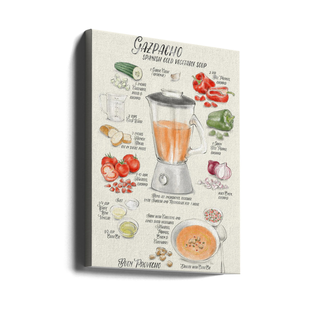 Gazpacho Illustrated Recipe by Rosana Laiz Blursbyai | Spanish Food Illustration, Large Canvas Wall Art Print | Artsy Earth