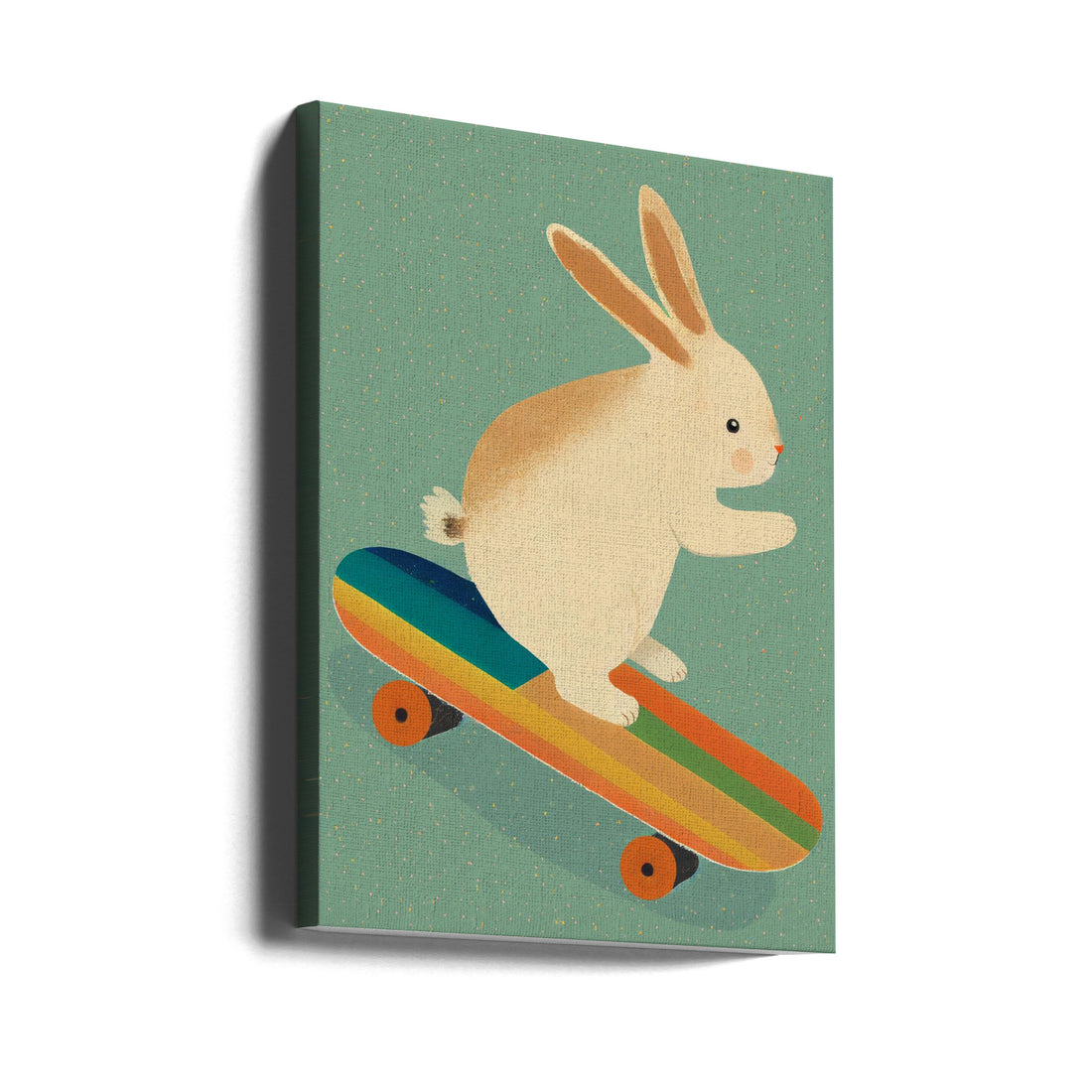 Bunny On Skateboard by Treechild | Cute Animal Illustration, Large Canvas Wall Art Print | Artsy Earth