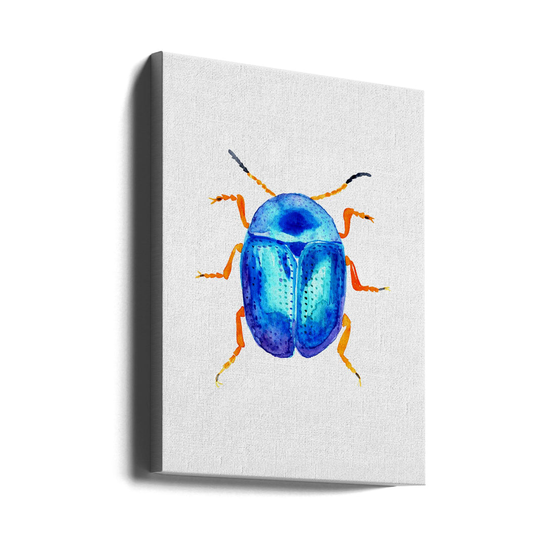 Blue Leaf Beetle by Kata Botanical | Watercolor Insect Illustration, Large Canvas Wall Art Print | Artsy Earth