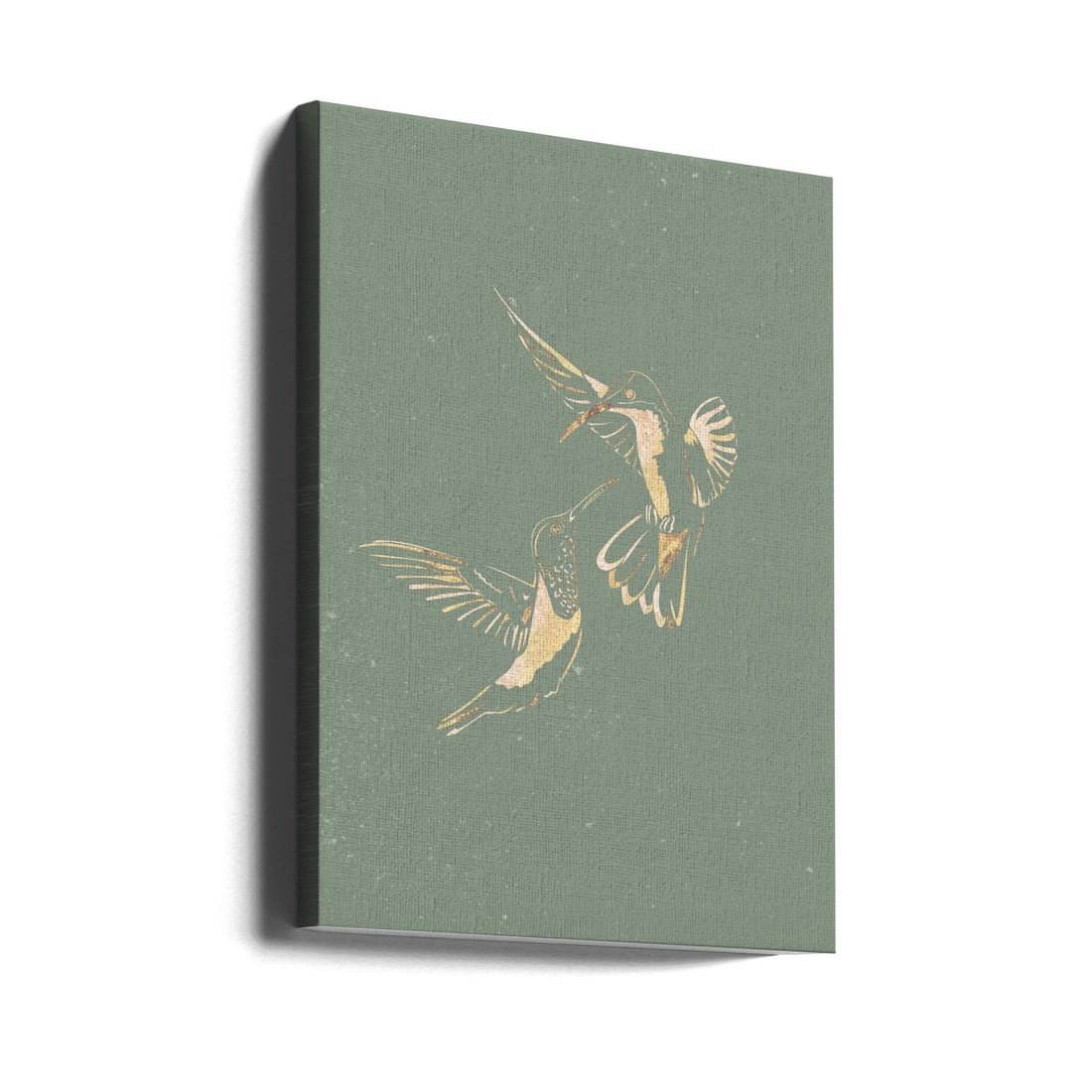 Sage Green Gold Hummingbirds by Sarah Manovski | Wildlife Line Drawing, Large Canvas Wall Art Print | Artsy Earth