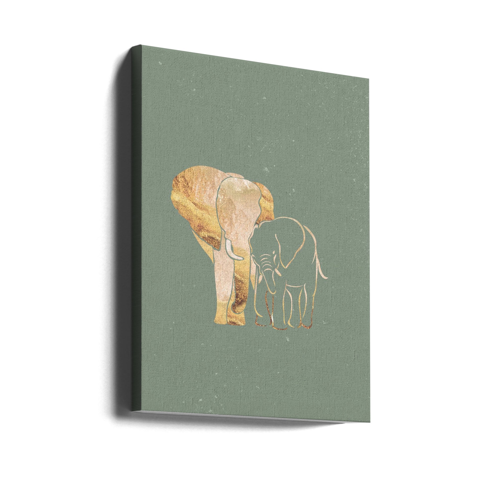 Sage Green Gold Elephants by Sarah Manovski | Line Art Animal Portrait, Large Canvas Wall Art Print | Artsy Earth