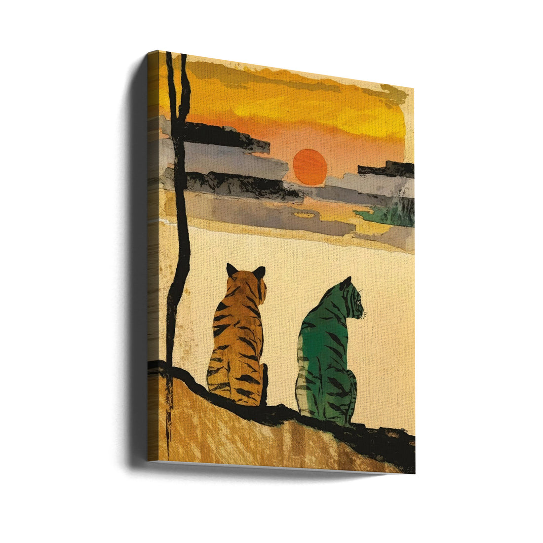 Resting Tigers by Treechild | Vintage Tiger Painting, Large Canvas Wall Art Print | Artsy Earth